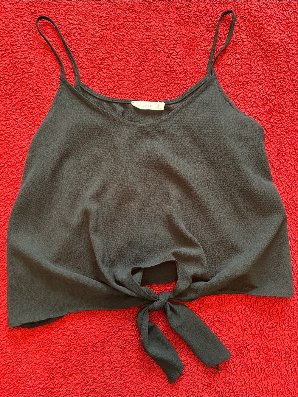 Lush Black Tie-Front Spaghetti Strap Camisole Top